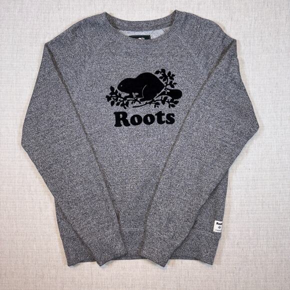 Roots Canada Gray Crewneck Sweatshirt Beaver Cozy Beachy Comfortable S - Picture 1 of 3